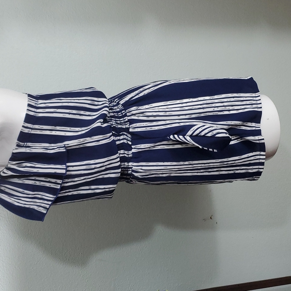 Charlotte Russe Womens Strapless Blue/White Stripe Romper-Ruffle-Pockets-EC-Sz M - Picture 4 of 11